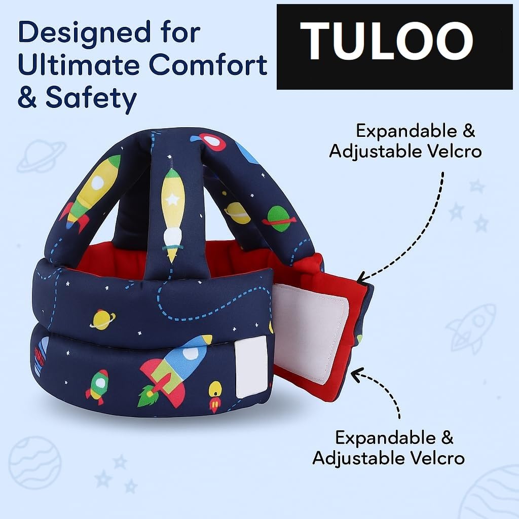 New Baby Infant Toddler Helmet No Bump Safety Head Cushion Bumper Bonnet Adjustable Protective Printed Cap Child Safety Headguard for Running Walking Crawling Safety Helmet (Navy Blue) - Image 6