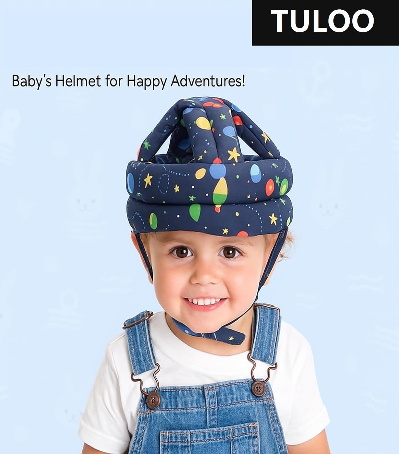 New Baby Infant Toddler Helmet No Bump Safety Head Cushion Bumper Bonnet Adjustable Protective Printed Cap Child Safety Headguard for Running Walking Crawling Safety Helmet (Navy Blue) - Image 4
