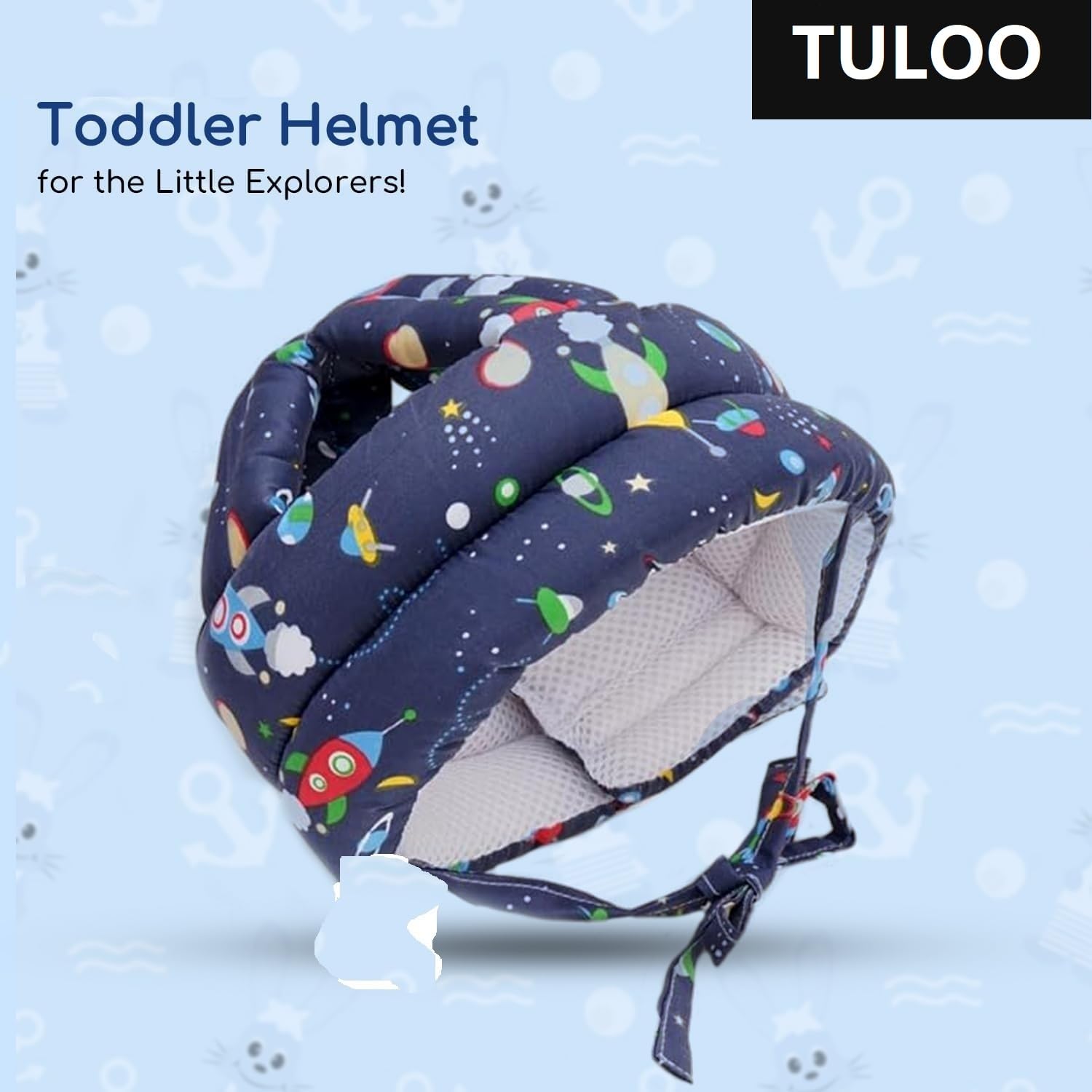 New Baby Infant Toddler Helmet No Bump Safety Head Cushion Bumper Bonnet Adjustable Protective Printed Cap Child Safety Headguard for Running Walking Crawling Safety Helmet (Navy Blue) - Image 3