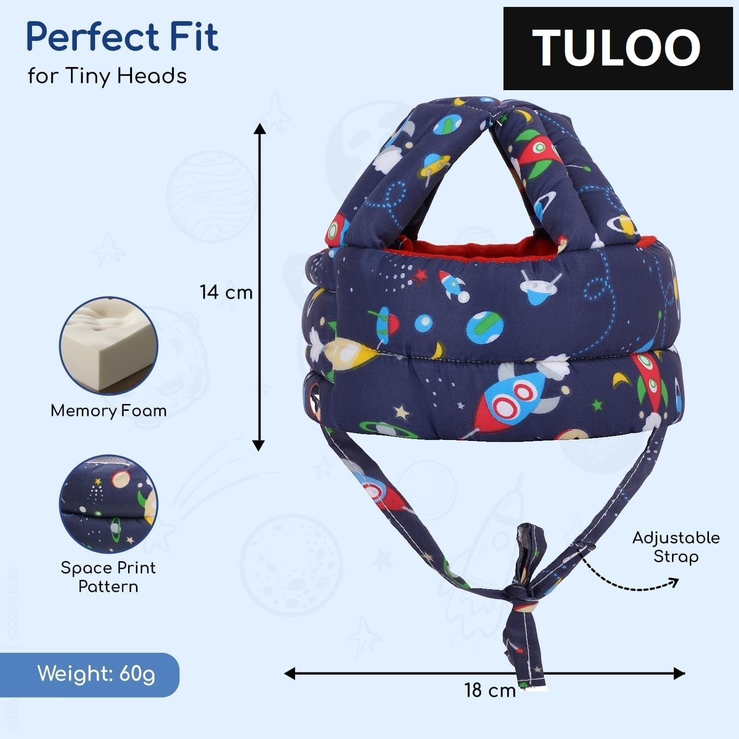 New Baby Infant Toddler Helmet No Bump Safety Head Cushion Bumper Bonnet Adjustable Protective Printed Cap Child Safety Headguard for Running Walking Crawling Safety Helmet (Navy Blue) - Image 2